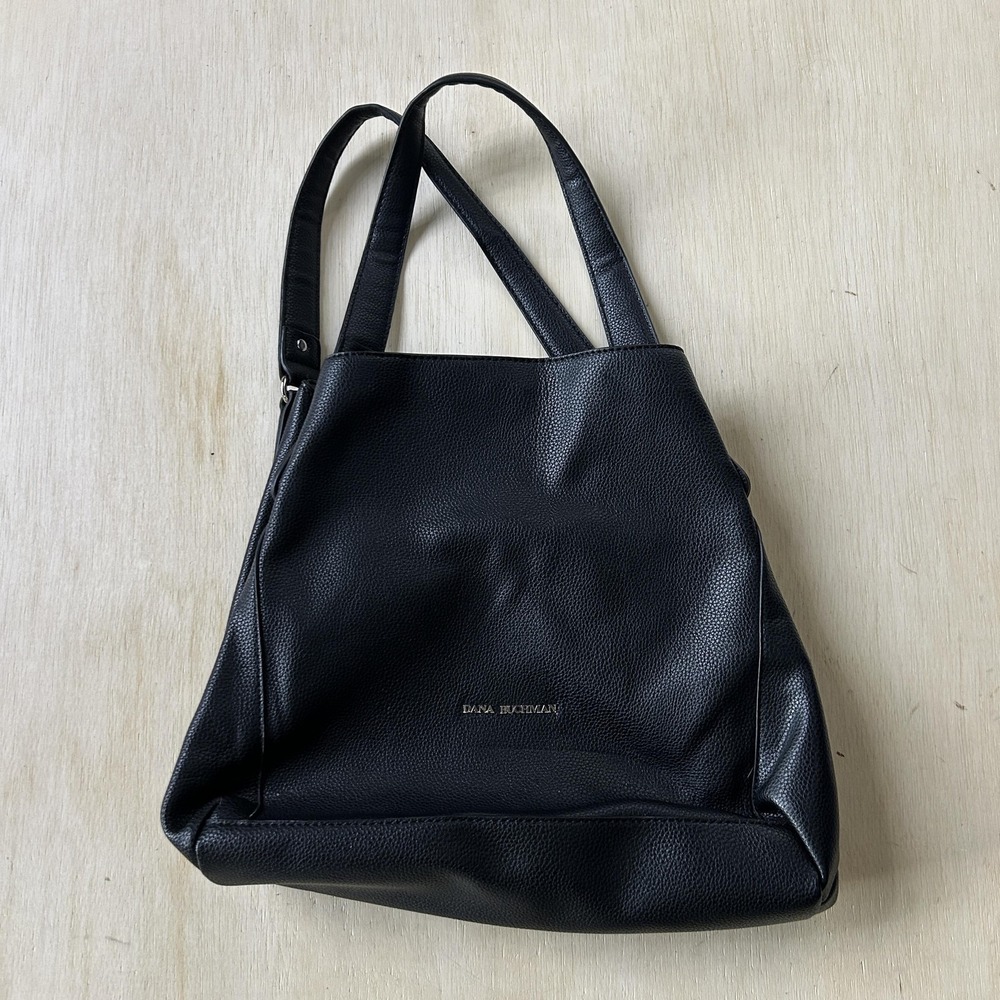 Dana Buchman Tote Bag Womens Large Black Faux Leather Zip Shoulder Purse Casual